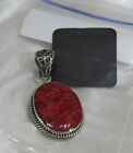 925 Sterling Silver Oval Red Coral Pendant NEW