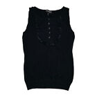 Bebe Vintage Y2K Gothic Button Up Ruffle Bib Vest Top Sleeveless Black Size S