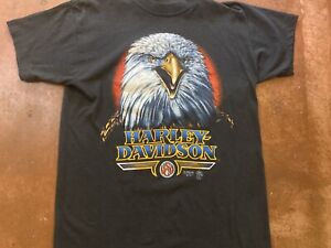 Vintage 1989 Harley Davidson 3D Emblem T Shirt Mens Small Double Sided Adult