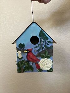 Vintage Birdhouse With Cardinal And Rose