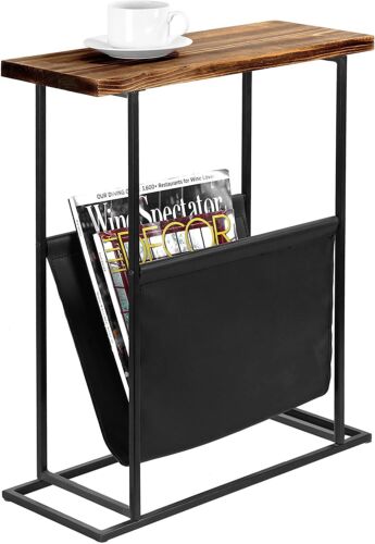 21-Inch Modern Wood & Metal End Table with Magazine Holder Sling