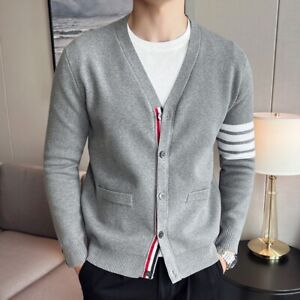 Thom Browne Men's Four Striped V-neck Knitted Cardigan Sweater Jacket