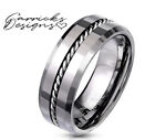 Men's Real Silver Tungsten Wedding Ring Twisted Wire Cable Inlay Wedding Band