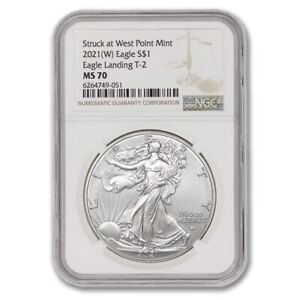 2021-(W) $1 Silver Eagle Type 2 NGC MS70 graded American 1oz .999 coin
