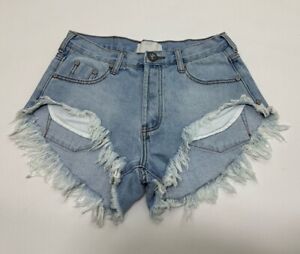 One X One Teaspoon Women's Blue Cobain Rollers Cut-Off Jeans Shorts Size 24