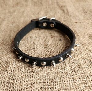 CIRCLE T Black Leather Spiked Dog Collar for 10