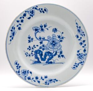 New ListingOLD Chinese Blue & White Plate Peony Flower Porcelain Qing Qianlong (1736-1795)