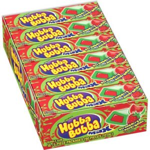 (18 Pack) HUBBA BUBBA Max Bubble Gum Strawberry Watermelon Flavored Chewing Gum,