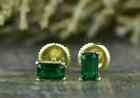 2CT Emerald Cut Green Emerald Lab Created Stud Earring's 14K Yellow Gold Plated