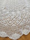 Vtg Hand Crocheted Ivory Off White Lace Tablecloth Oval 52x84 Scalloped VGC