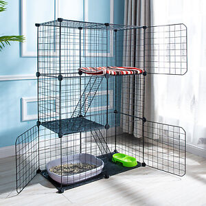 DIY Cat Cage Pet Playpen Detachable Metal Wire Kennels Crate for Indoor 1-2 Cat