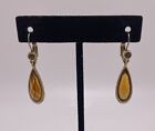 Gold Tone Amber Color Teardrop Dangle Drop Lever Back Earrings