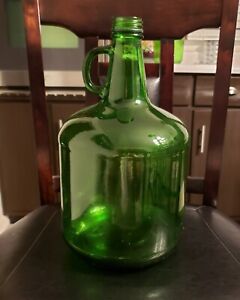 Large Vintage Green Glass Gallon Bottle with Handle