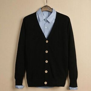Mens Knitted Cardigan Jacket Coat Sweater Casual Office Retro V Neck Slim Solid