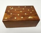 Celestial Stars Sun & Moon Brass Inlay Wooden 4x6 Jewelry Cards Trinket Box