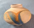 Vintage Nemadji Native Art Pottery Vase Swirled Orange Blue On Cream
