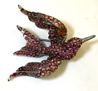 Vintage pink crystal bird brooch pin