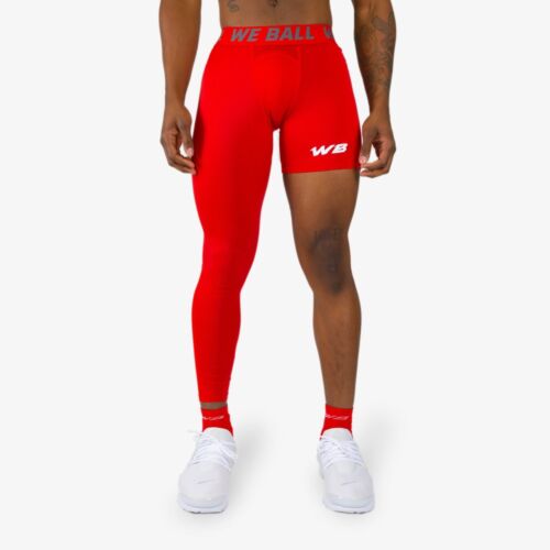 One Leg Compression Tights (Red) - For Basketball, Football & Lacrosse