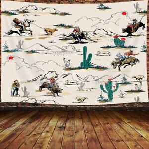 Western Cowboy Tapestry Vintage Wild West Country Cowboy Riding Horse in
