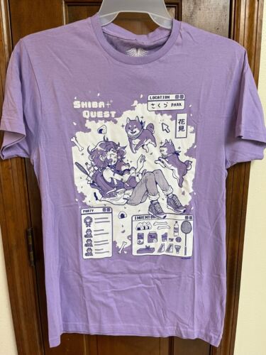 Rare Sold Out Shiba Quest Shiba Inu Dog Game T-Shirt Shirt New Medium Purple Tag