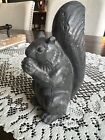 Antique Lead Garden Ornament Standing Squirrel Statue Eating Nut Figurine