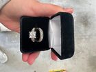 Silver diamond engagement ring wedding band bridal set