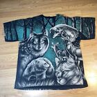 Vintage 90s AOP Nature T Shirt Wolf Bear Eagle Deer All Over Print Black Size L
