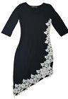 Drimmaks Womens Size S 3/4 Sleeve black with White Lace Stretch Bodycon Dress