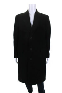 London Fog Mens Collared Long Sleeve Buttoned Trench Coat Black Size L