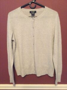 Lord & Taylor 100% Cashmere Cardigan Sweater Women’s Size L Gray Soft
