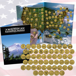 Complete 56 National Park ATB Quarter Collection Gold Plated in Folder Map