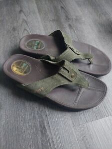 Skechers Tone-ups Forrest Green Suede Leather Flip Flop Wedge Sandal Size 10