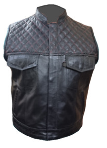 Mens Black Alligator/Crocodile Print LEATHER Quilted Bikers Style Vest Waistcoat