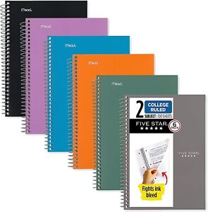 Five Star Small Spiral Notebooks, 6 Pack, 2 Subject, College Ruled Paper