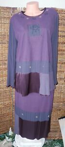 Beautiful Fenini Vintage Purple Art To Wear Color Satin Block 2 Piece Dress Sz L