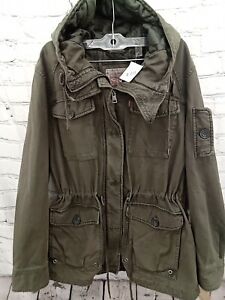 Levi's Women's Olive Cotton Hooded Military Field Jacket Full Zip Size Large