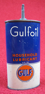 Vintage Gulfoil Household Lubricant Handy Oiler Can Lead Top Spout GULF Gulflube