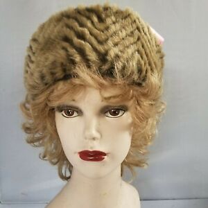 A Bennie Type Hat with Turned up Brim Brown crown Brown and Beige cuff Casual