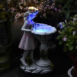 Fairy Garden Statue, Solar Angel Figurine Outdoor Decoration Floral Fairy Lamp L
