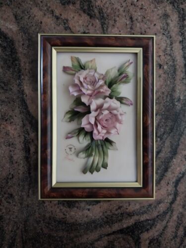 Vintage Framed Capodimonte Roses - Made in Italy - Rare - Signed