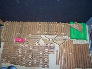 Lot of 176 Pieces Vintage Lincoln Logs Wood Building Blocks Toy Set Roof Chimney