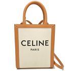CELINE Tote Bag Cabas Vertical mini Canvas/ Calfskin Natural Tan/251630
