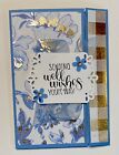 4 Sending Well Wishes Your Way Boho Blue Cardstock Flowers Gold Foil Card Kit