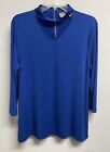 CHICO’S 3/4 Sleeve Royal Blue Choker V-Neck Shirt Top - NWOT, Women’s Size 2, L