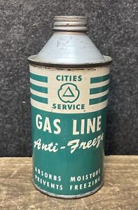 Vtg 1950s Cities Service Gas Line Anti-Freeze 1/2 Pint Oil Can Cone Top Tin EX