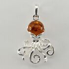 Cognac / Brown BALTIC AMBER Octopus Pendant - 925 STERLING SILVER #5909e