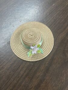 Madame Alexander Tagged Taupe Straw hat w/satin ribbon and flowers for 8'' Dolls