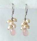 Vintage Estate Rose Quartz Freshwater Pearl Cluster Dangle Drop Earrings
