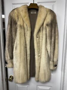 EXCELLENT Ivory Blonde Two Tone Sheared Mink Genuine Fur Coat Jacket Small