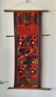 VTG Cultural Hand Woven Tapestry Wall Hanging Bird Flowers Colorful Wood Dowels